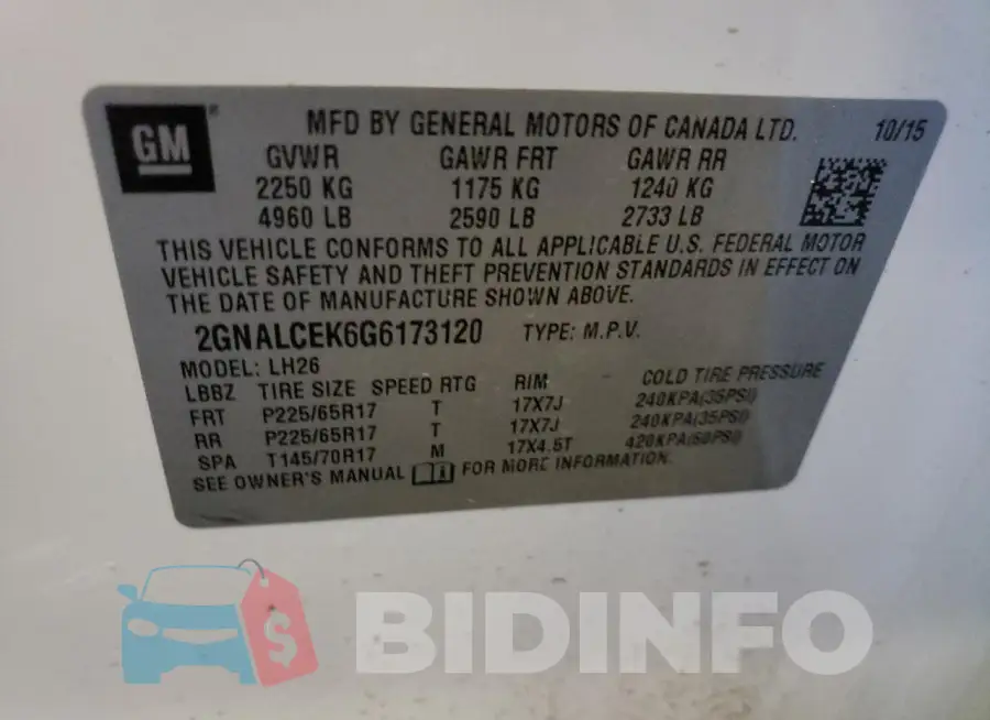 2GNALCEK6G6173120 Photo# 13