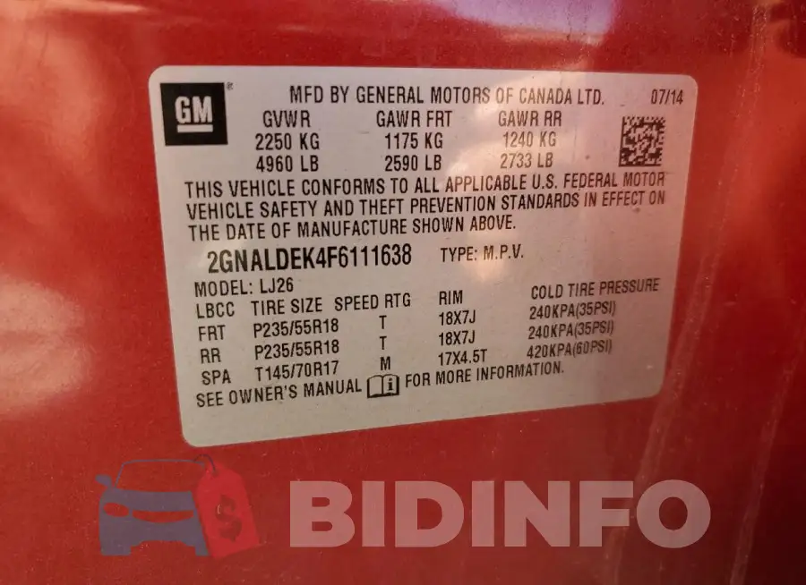 2GNALDEK4F6111638 Photo# 12