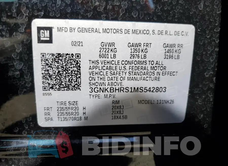 3GNKBHRS1MS542803 Photo# 13