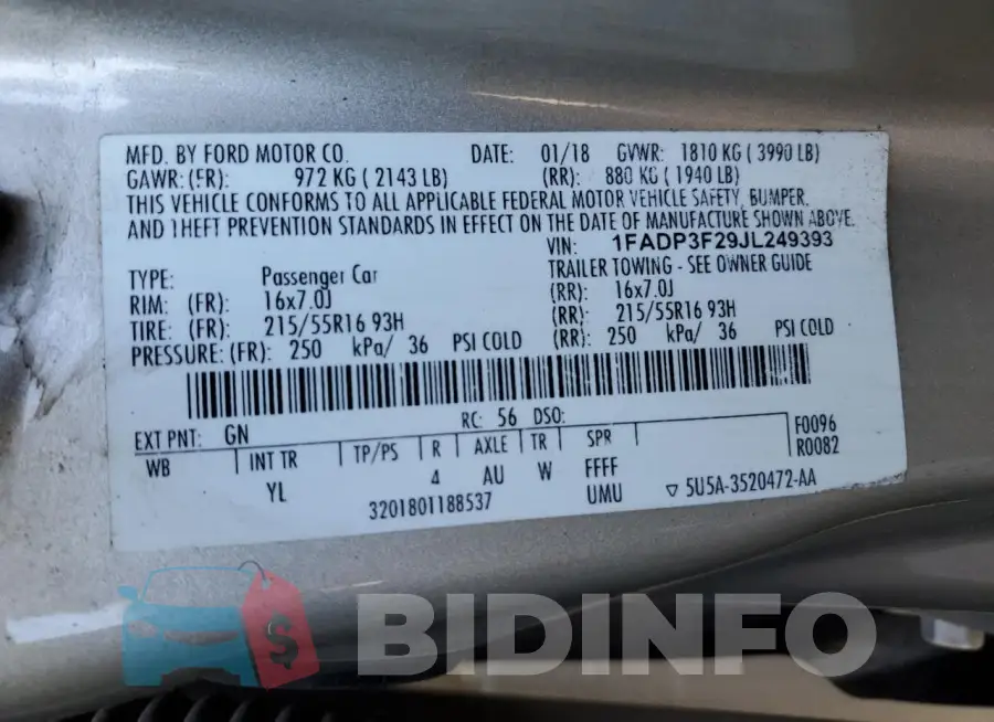 1FADP3F29JL249393 Photo# 12