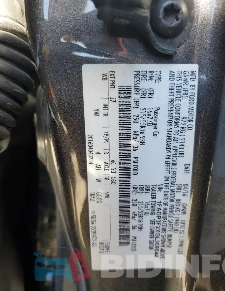 1FADP3F2XGL309044 Photo# 12
