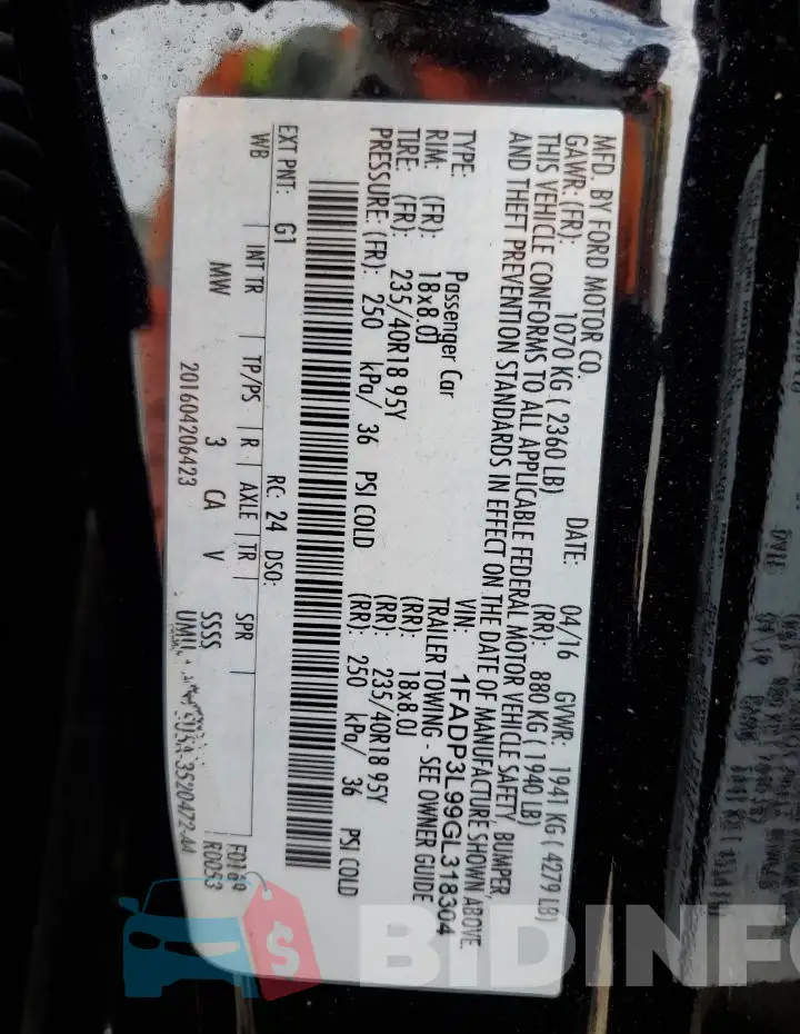1FADP3L99GL318304 Photo# 12