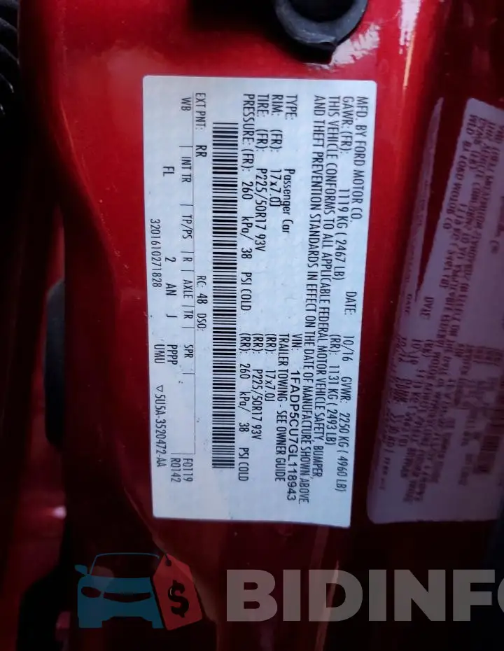 1FADP5CU7GL118943 Photo# 14
