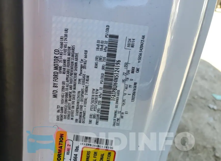 1FATP8UH4N5124196 Photo# 12