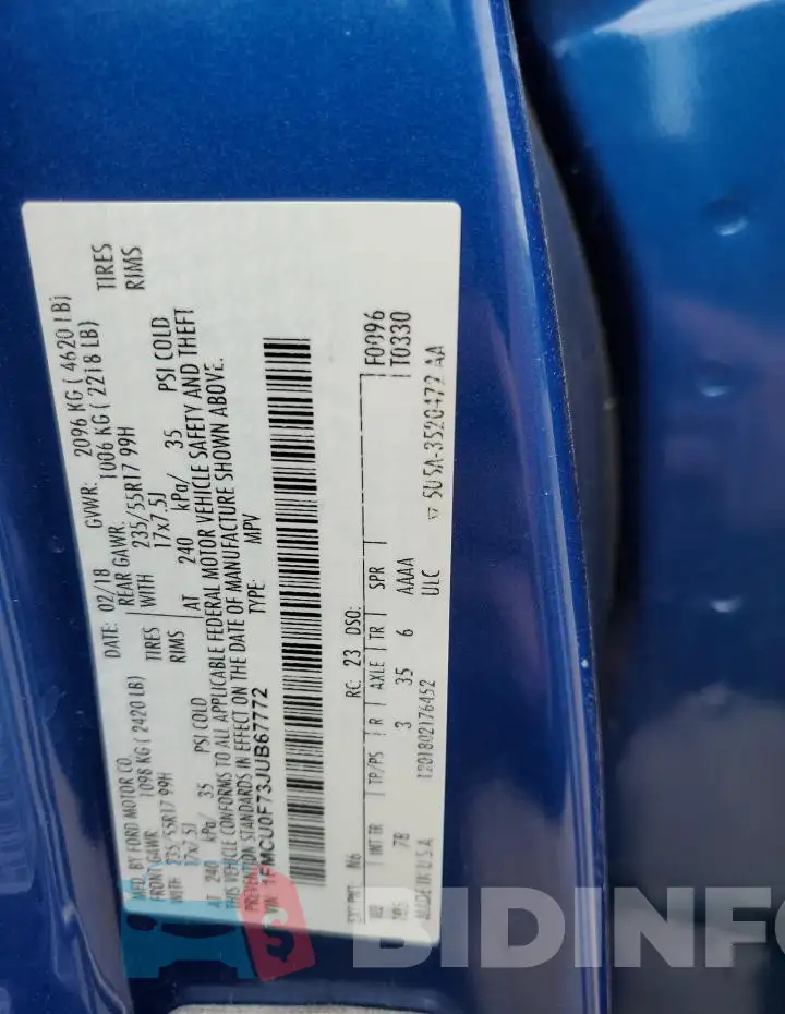 1FMCU0F73JUB67772 Photo# 12