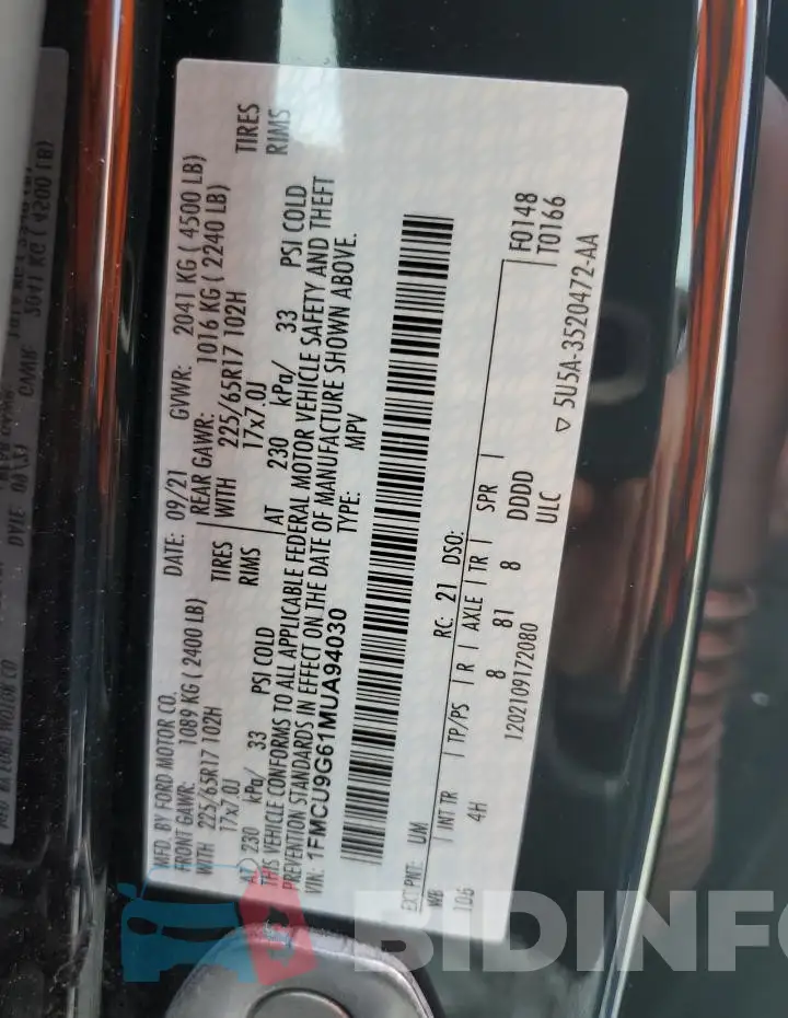 1FMCU9G61MUA94030 Photo# 14