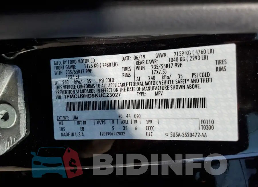 1FMCU9HD9KUC23027 Photo# 13