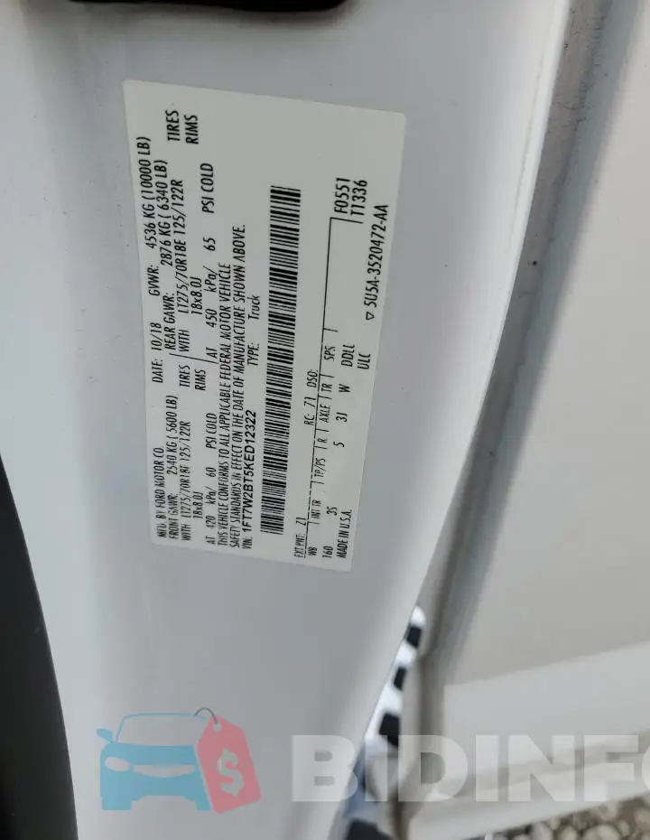 1FT7W2BT5KED12322 Photo# 13