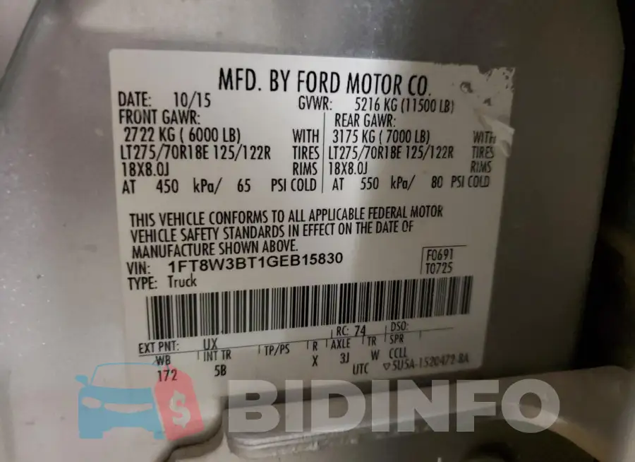 1FT8W3BT1GEB15830 Photo# 12