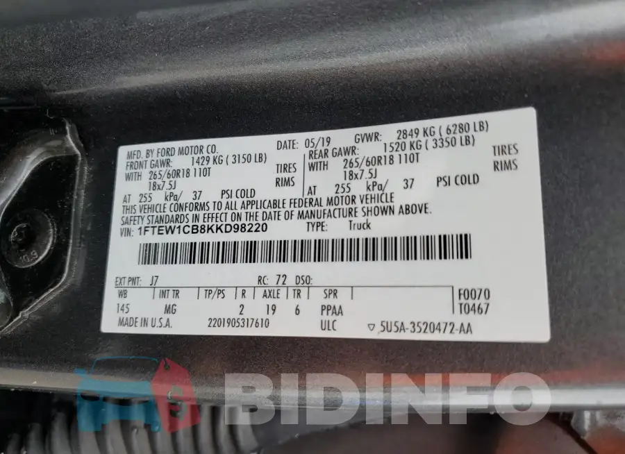 1FTEW1CB8KKD98220 Photo# 12