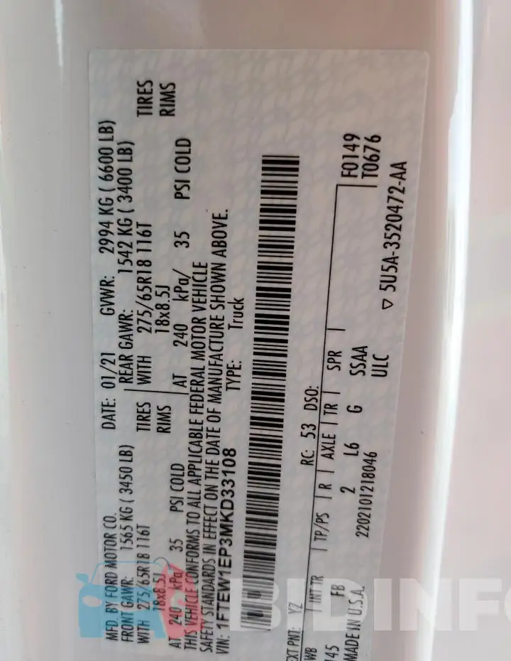 1FTEW1EP3MKD33108 Photo# 12