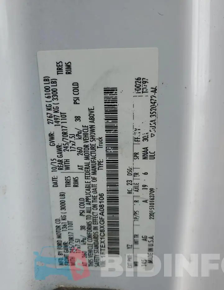 1FTEX1C8XGFA08106 Photo# 12