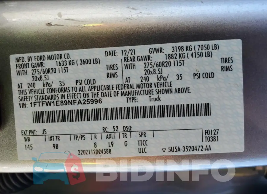 1FTFW1E89NFA25996 Photo# 12