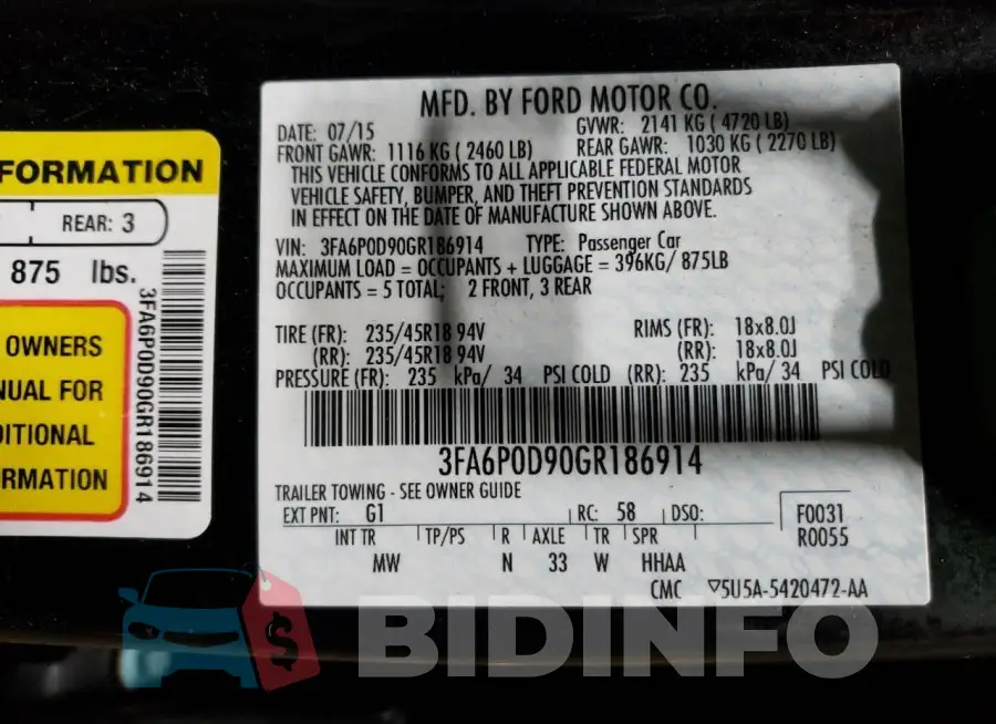 3FA6P0D90GR186914 Photo# 12