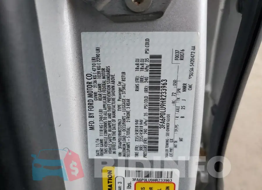 3FA6P0LU9HR233963 Photo# 12