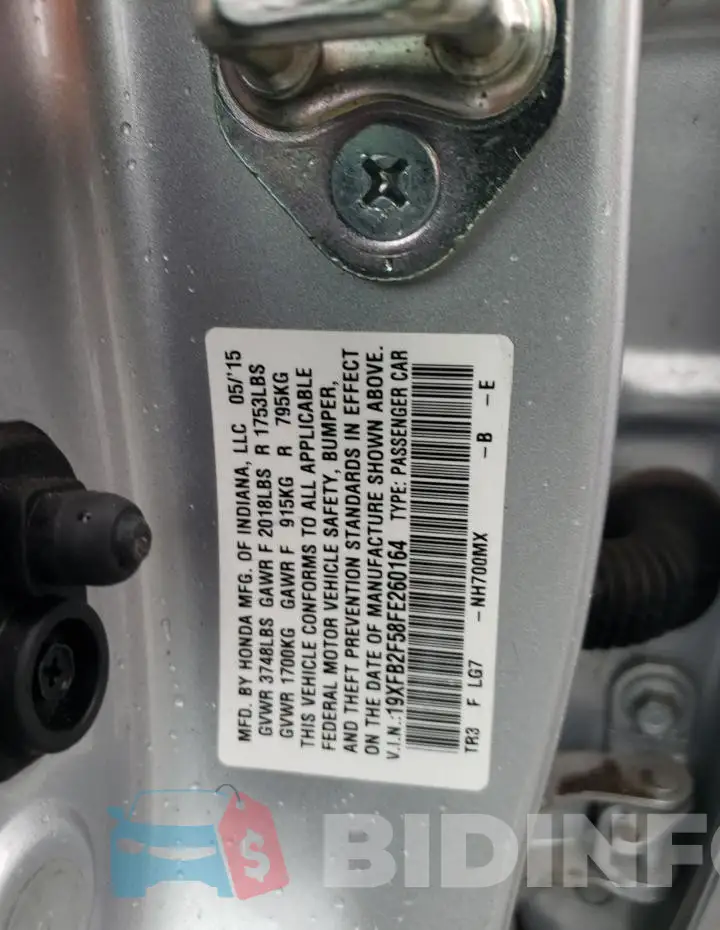 19XFB2F58FE260164 Photo# 12
