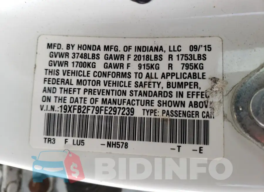 19XFB2F79FE297239 Photo# 12