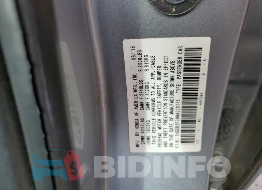 1HGCR2F38HA030175 Photo# 13