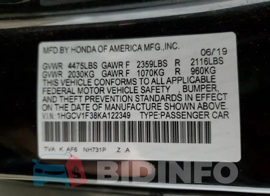 1HGCV1F38KA122349 Photo# 12
