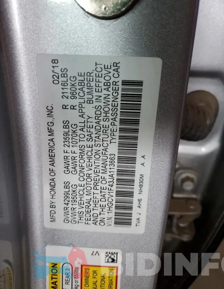 1HGCV1F43JA113663 Photo# 13