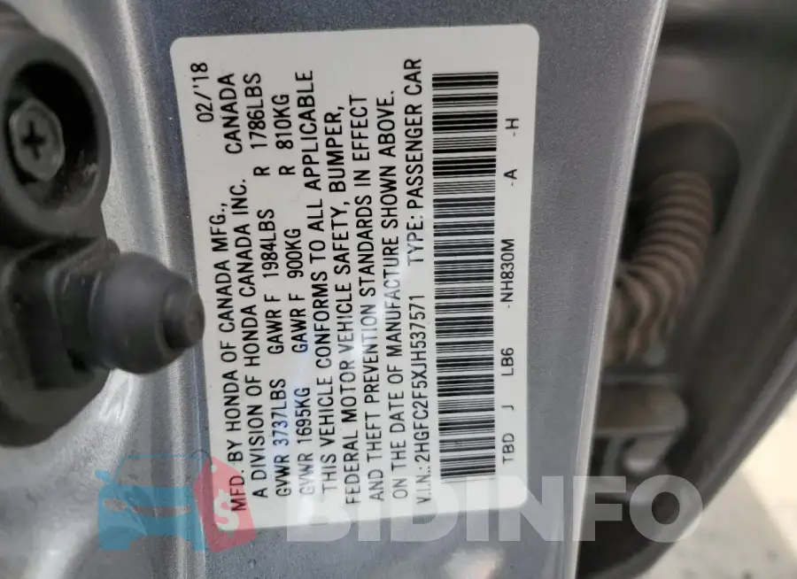 2HGFC2F5XJH537571 Photo# 12