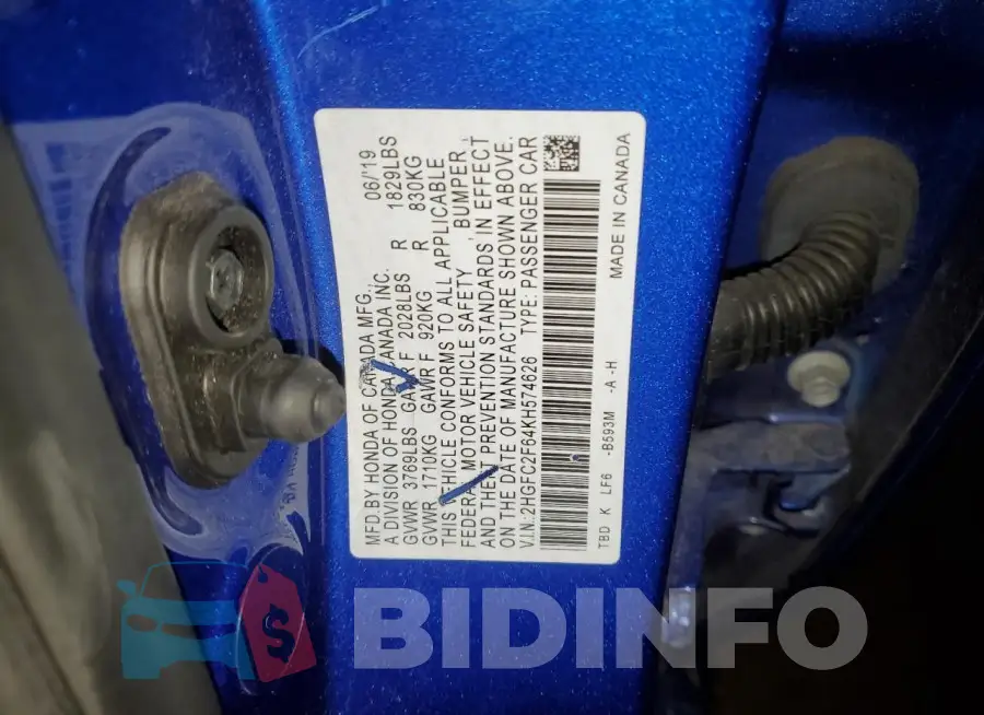 2HGFC2F64KH574626 Photo# 12