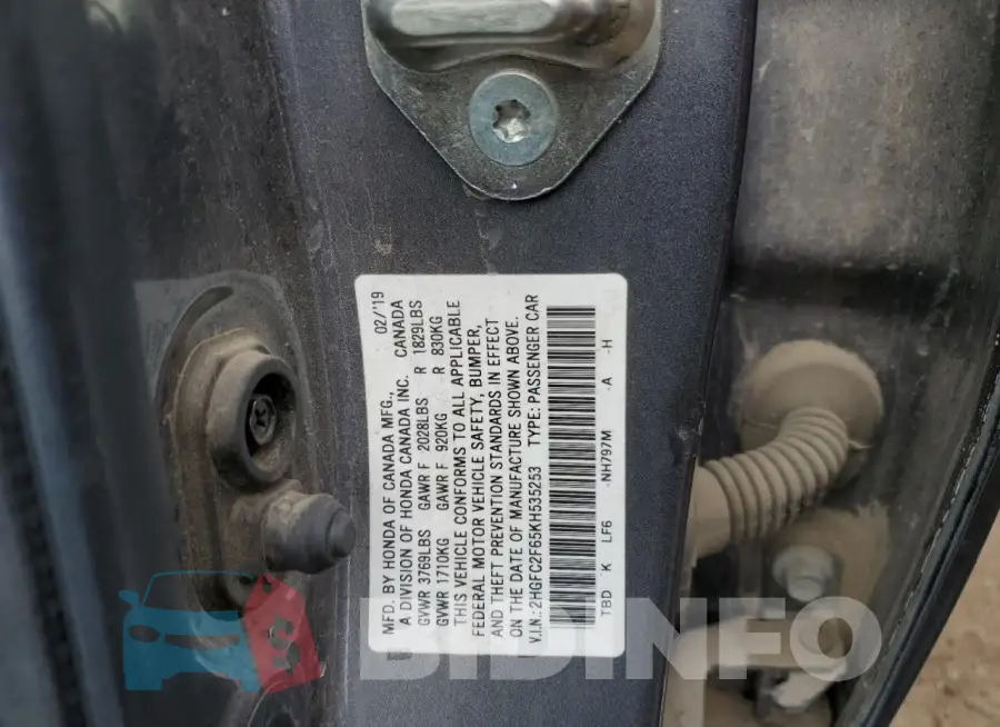2HGFC2F65KH535253 Photo# 12