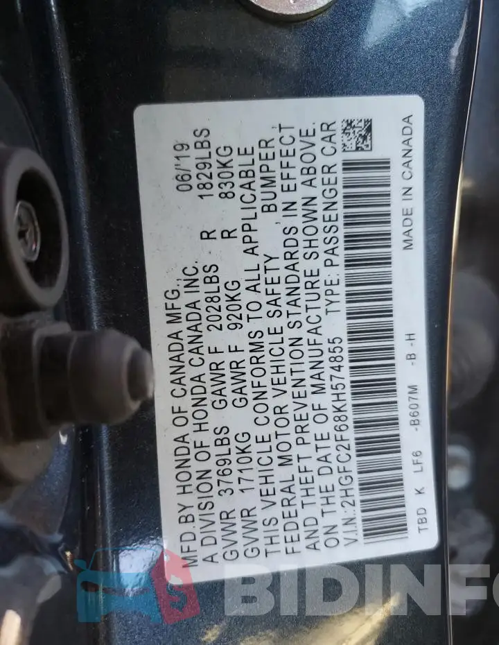 2HGFC2F68KH574855 Photo# 12
