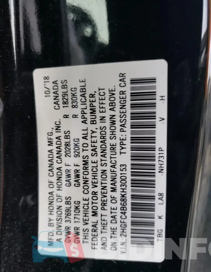 2HGFC4B68KH300153 Photo# 12