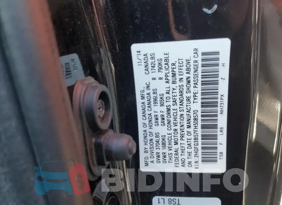 2HGFG3B57FH508570 Photo# 13