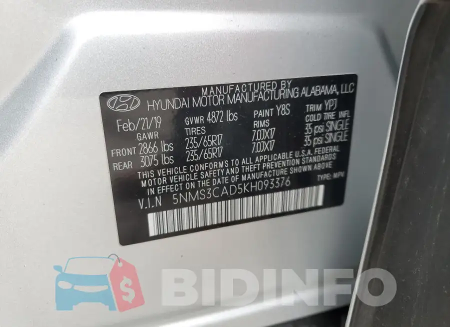 5NMS3CAD5KH093376 Photo# 14