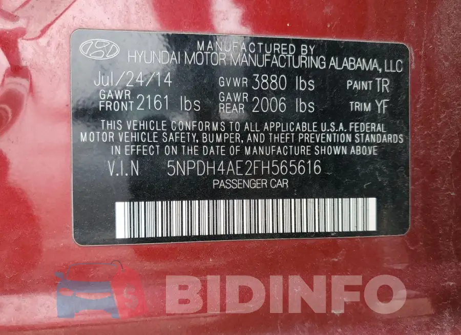 5NPDH4AE2FH565616 Photo# 13
