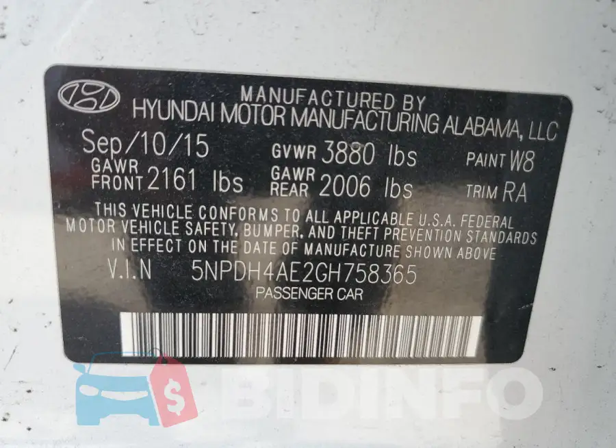 5NPDH4AE2GH758365 Photo# 12