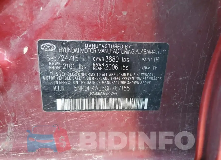 5NPDH4AE3GH767155 Photo# 12