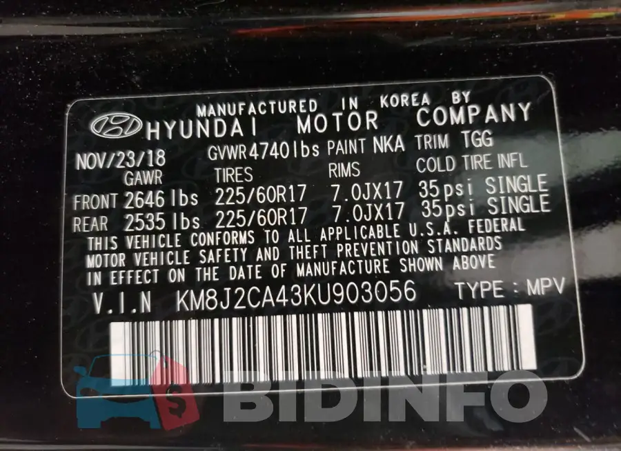 KM8J2CA43KU903056 Photo# 12