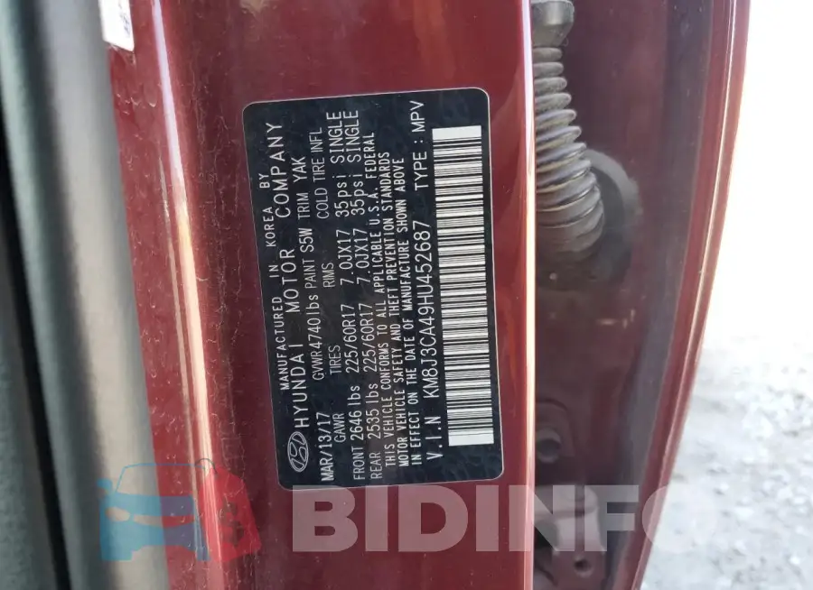 KM8J3CA49HU452687 Photo# 13
