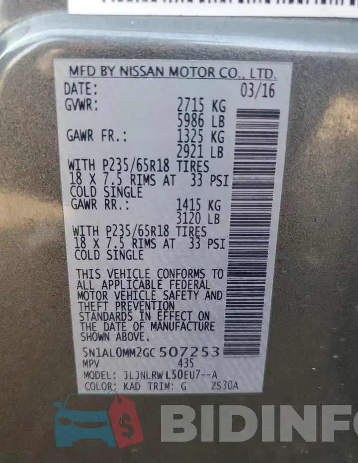 5N1AL0MM2GC507253 Photo# 12