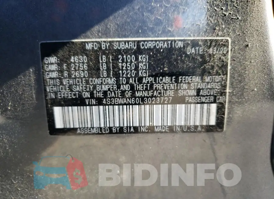 4S3BWAN60L3023727 Photo# 12