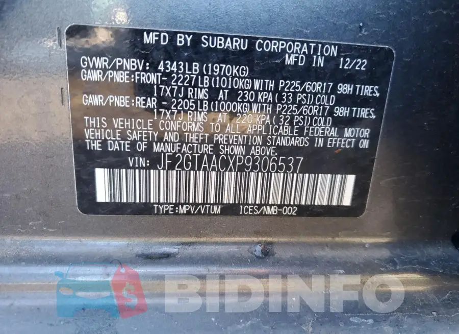 JF2GTAACXP9306537 Photo# 12