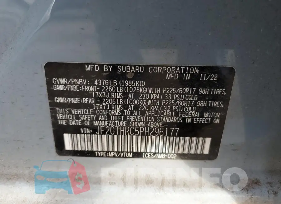 JF2GTHRC5PH296177 Photo# 13