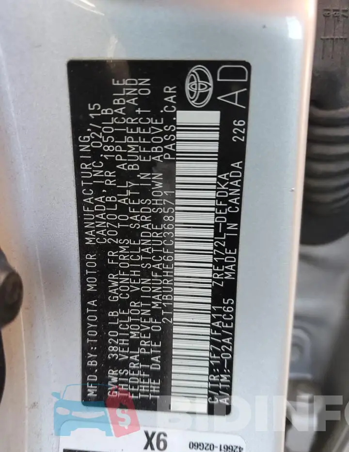 2T1BURHE6FC368571 Photo# 12