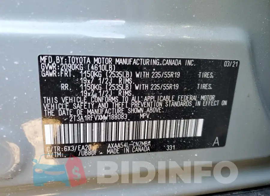 2T3A1RFVXMW188083 Photo# 13