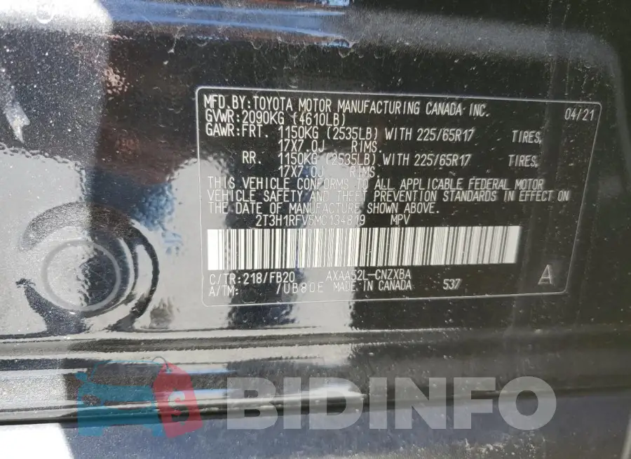 2T3H1RFV5MC134819 Photo# 13