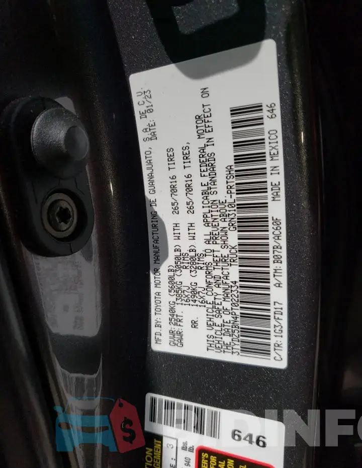 3TYDZ5BN4PT022334 Photo# 12