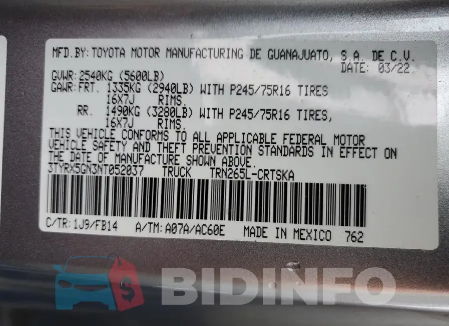 3TYRX5GN3NT052037 Photo# 12