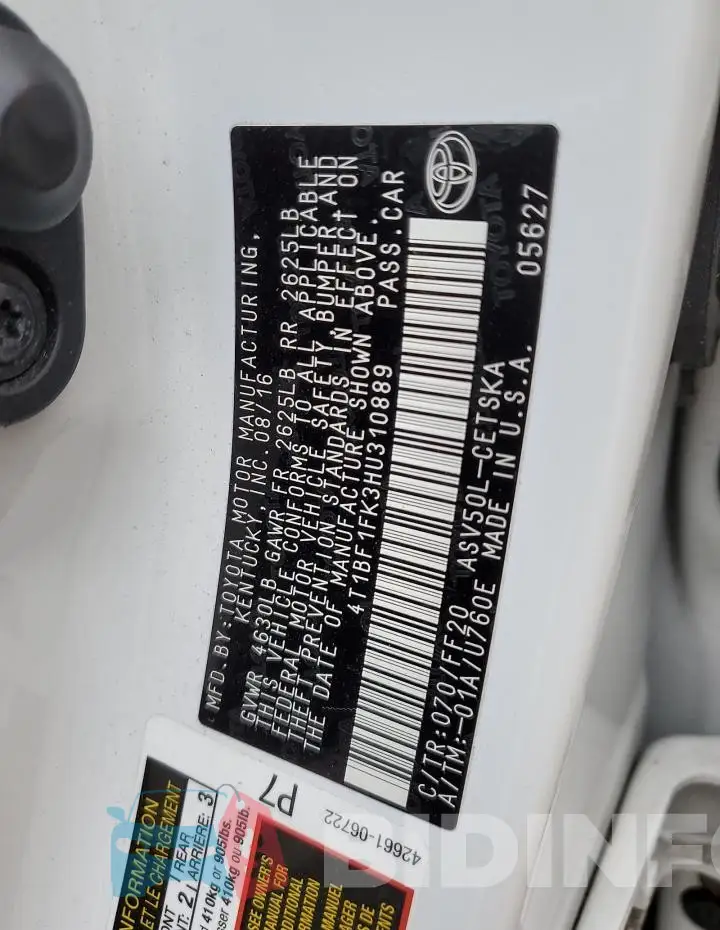 4T1BF1FK3HU310889 Photo# 12