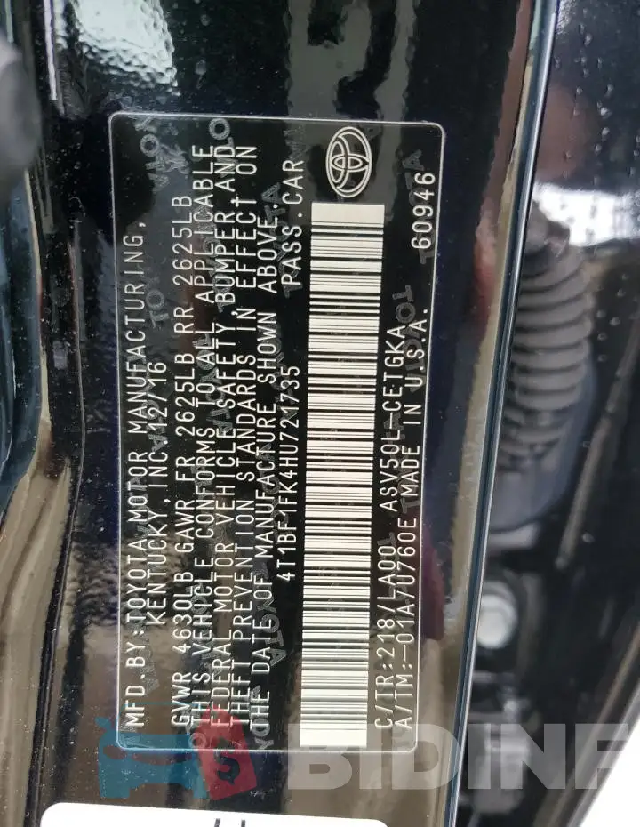 4T1BF1FK4HU721735 Photo# 12