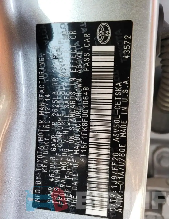 4T1BF1FK8FU010648 Photo# 12