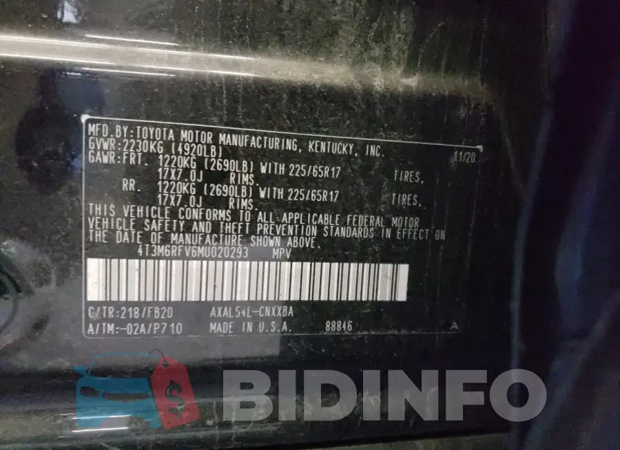 4T3M6RFV6MU020293 Photo# 12