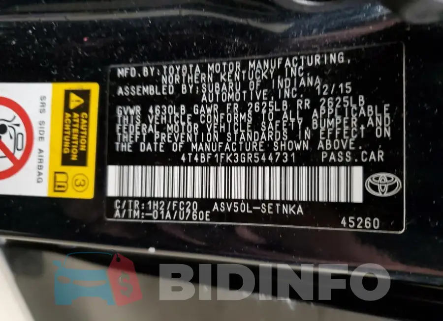 4T4BF1FK3GR544731 Photo# 12